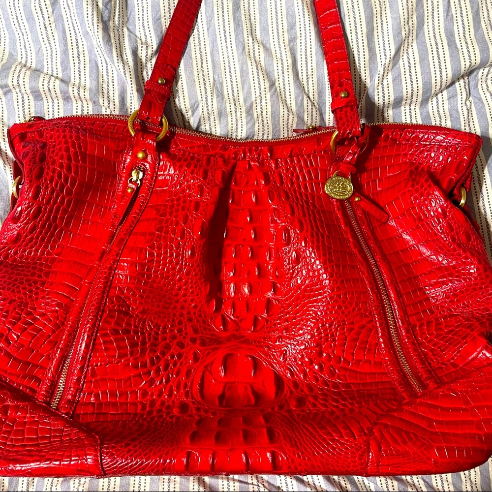 Brahmin Red Megatote Weekend Tote and wallet